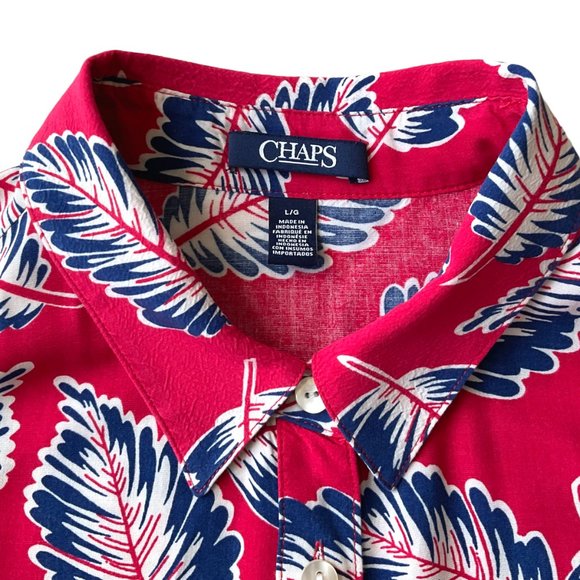 CHAPS feminine fit & flare shirtdress in size L novelty print red with navy palm - Picture 10 of 11